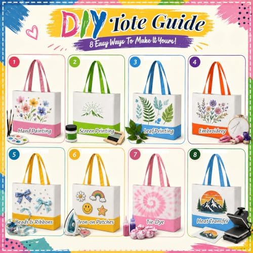 Joyclub 5 Pack Large Canvas Tote Bags Bulk for Daily Use Colorful