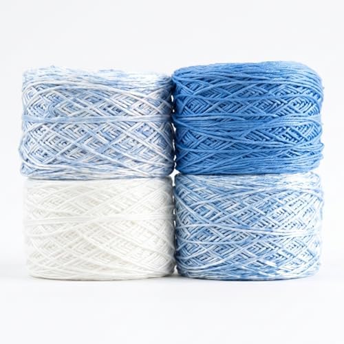 Baby Bloom Gradient Blanket Kit | 4 Balls Gradient Yarn, 50% Cotton & Viscose | Pattern Included | Revolution Fibers (Heron Lake Blue)