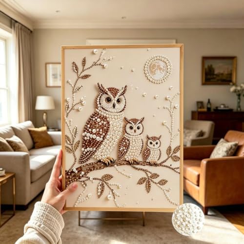 Owls Pearl Diamond Painting Kits for Adults,3D Special Shape Diamond Art