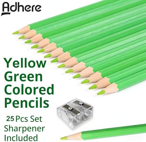 Adhere 25pcs Checking Pencils Erasable colored Pencils Pre-Sharpened #2 HB,for Checking Tests Grading,Map Coloring, editing Office Favors,including a Free sharpener. (Yellow Green)