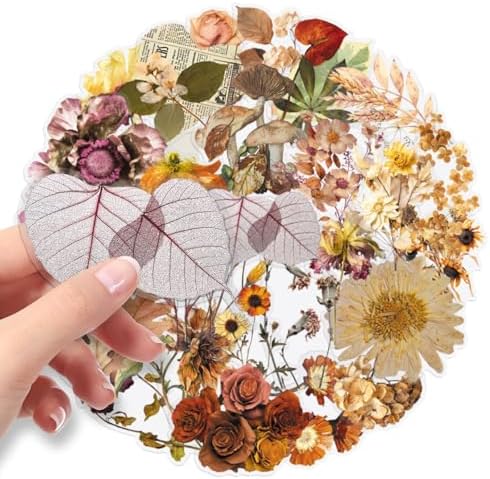 50Pcs Dried Flower Vintage PET Stickers
