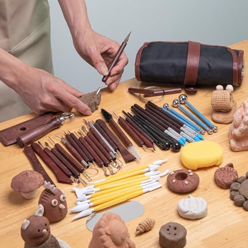 52PCS Pottery Tools Kit for Sculpting, Ceramic Tools, Clay Carving Tools for Polymer Clay, Modeling, Trimming, Molding, Shaping, Pottery Kiln, Arts Crafts Supplies, Adults, Students, Beginners, Pros