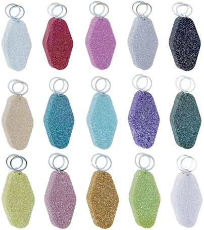 Glitter Acrylic Motel Keychains Bulk,Colorful Diamond Shaped Keychain Tags with Rings Blank Plastic Keychain for DIY