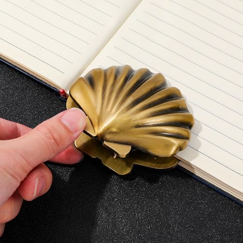 Vintage Shell Metal Binder Clip, Gold Book Clip for Journal & Desk