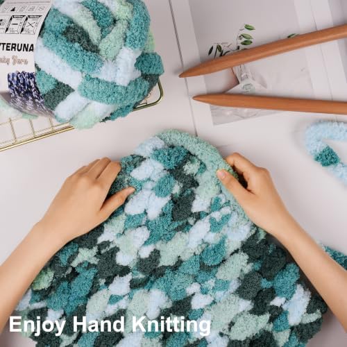 Chunky Yarn for Hand Knitting, #10 Chunky Blanket Chenille Yarn, Bulky Thick Jumbo Yarn, Super Chunky Knit Yarn for Crocheting, 8 Skein (8oz,20yds Each Skein), Tie Dye Forest&Teal&Sky&Mint