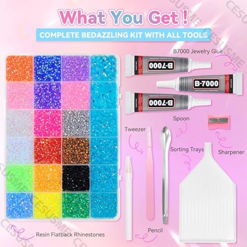 28000 Pcs Color Rhinestones Bedazzling Kit, Lake Blue Resin Gems for Crafts