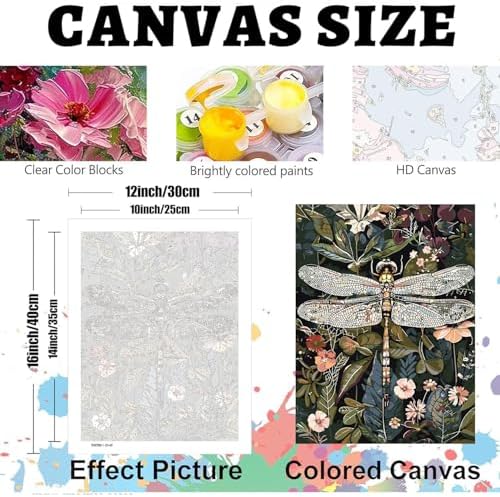 GOUOYANA 3 Dragonfly Insect Paint By Numbers Kit for Adults Acrylic Canvas | Adult Paint by Number Kits Acrylict Canvas for Painting DIY Dragonfly Insect Paint by Numbers for Home Wall Art Gift 12X16in