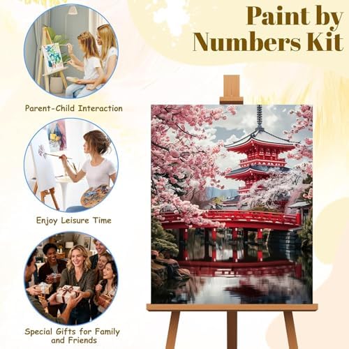 EIBEILI Plum Blossom Paint by Numbers Kit for Adults Beginner,Beautiful Temple Adult Paint by Number Kits on Canvas,Easy Canvas Paint by Numbers for Adults for Home Wall Decoration 12 X 16 inch
