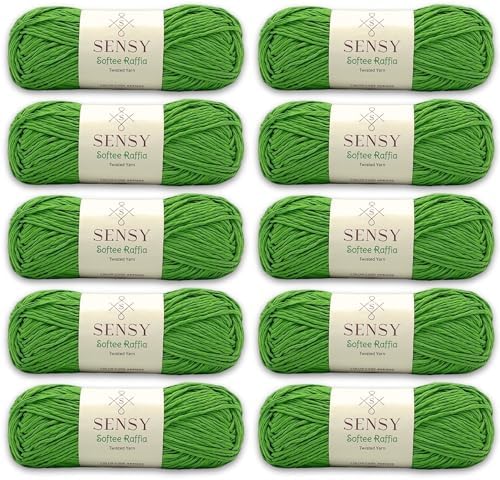 S Sensy Softee Raffia - Polyester Raffia Yarn 10 Skeins Green 109 Yards 4oz