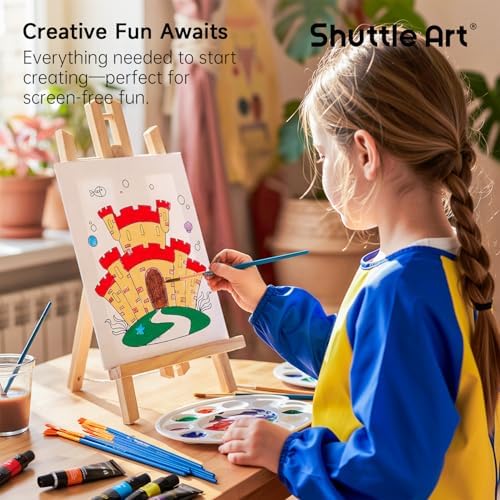 69 Pack Kids Paint Set, Shuttle Art Art Set for Kids with 30 Colors Acrylic Paint, Wood Easel, Canvas, Painting Pad, Brushes, Palette and Smock, Complete Paint Set for Boys and Girls(package may very)