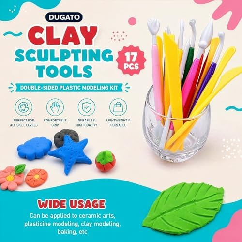 DUGATO Clay Sculpting Tools, 17 pc Double-Sided Modeling Set