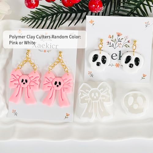 Xaekicr Skull Bow & Cartoon Skeleton Polymer Clay Cutters – Halloween Clay Earring Cutters for DIY Earrings – Cute Polymer Clay Molds for Jewelry Making – Clay Tools for Craft Lovers