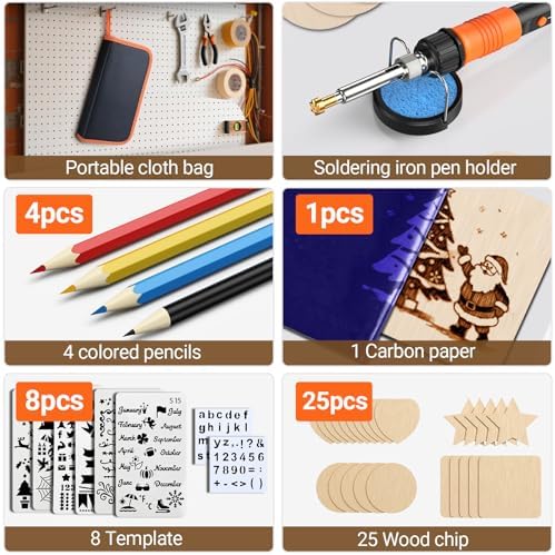 Wood Burning Kit with Digital LCD Display, 100W Fast Heating Pyrography Tool Set, Adjustable 392–932°F Temperature, 29 Tips, Stencils, Colored Pencils & Wood Pieces for Beginners and Professionals