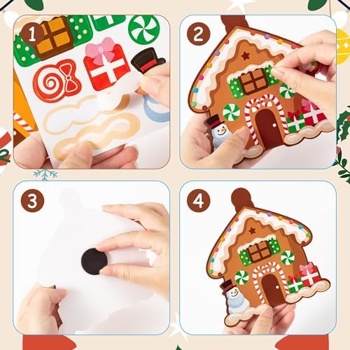 Haooryx DIY Christmas Gingerbread Magnet Craft Kit - 30Set Make Your Own Christmas Gingerbread House Decoration Sticker Paper Craft for Kid School Art Project Refrigerator Bulletin Board Holiday Decor