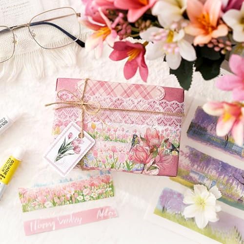 Sakura Series Sticker Scrapbooking Supplies for Junk Journal, 10 Sheets PET Stickers and 10 Sheets Washi Stickers