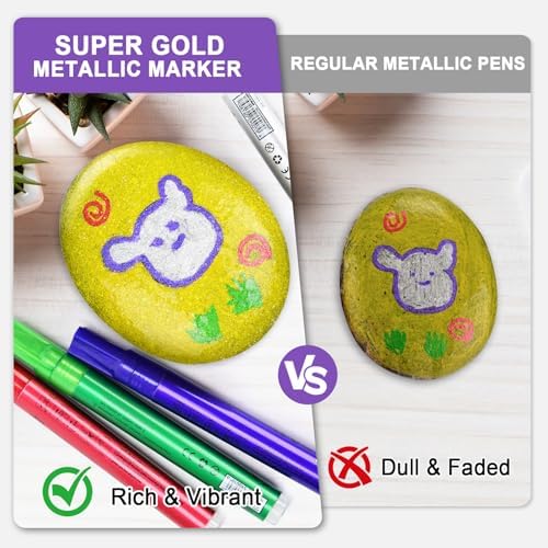 IVSUN Metallic Markers, 18 Colors Glitter Acrylic Gold Paint Pens | Super Golden Markers for Black Paper, Rock, Glass, Wood, Scrapbooking, Photo Albums, Card Making, DIY Crafts Supplies