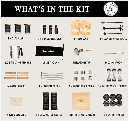 Fragranthetic Luxury Candle Making Kit for Adults | DIY Soy Candle Making Kit with Glass Jars, Wood Candle Wicks, Cotton Wicks & Candle Accessory Set