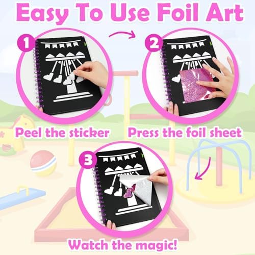 FUNNYB&G Foil Art Craft Kit for Kids, Sparkly Birthday Gift Toy for Girls | No Mess, Kids Ages 4-10 Create Sparkling Artwork, A Creative Gift for Birthdays, Holidays, Travel Activities,Screen-Free Fun