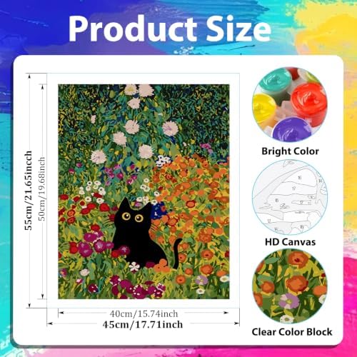 xcemhil Cat Paint by Numbers Kit for Adults Beginner, Black Cat Paint by Numbers for Adult, Acrylic Paint by Number Kits Suitable for Home Wall Art Decor Gifts 16x20 Inch