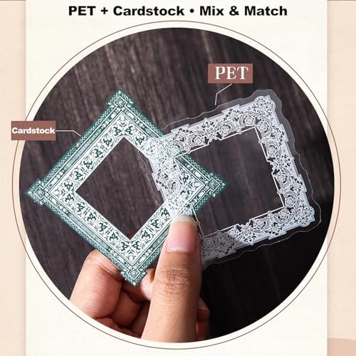 120PCS Vintage Frame Sticker Set, Retro Decorative Borders, Cardstock & PET Stickers for Scrapbook Journal Collage Planner DIY