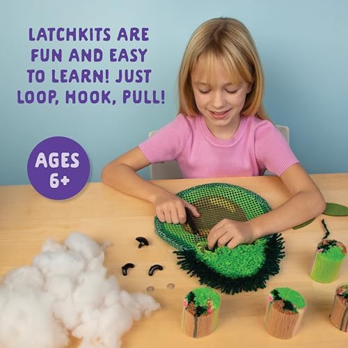 LatchKits Avocado Pillow - Latch Hook Kits for Kids, Arts and Crafts, Yarn Art, Kids Crafts, Toys for Girls, Birthday Gift for Girls, Easy to Follow Pattern, Hook Included, Craft Kits, Ages 6+