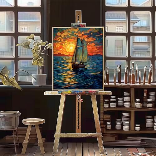 Natuyalo Paint by Numbers for Adults - DIY Adult Paint by Number Kits Painting on Canvas Sailboat Painting by Numbers for Beginners, Sunset Landscape Art Craft Kits for Adults (16x20 Inch)