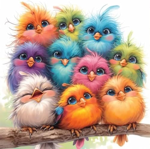 RYMILIE Birds Diamond Art Kits for Adults Diamond Painting Kit 12x16in | 5D Colorful Cute Birds Diamond Painting Kit for Beginners, DIY Full Round Drill Gem Art Crafts for Home Wall Decor Gift