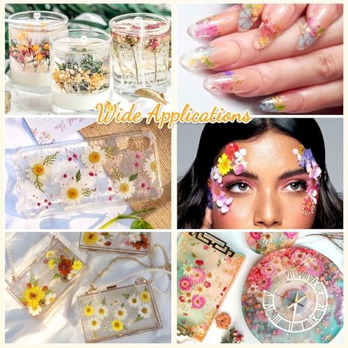 Evatage 124 Pcs Real Dried Pressed Flowers and Leaves for Resin Crafts