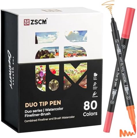 ZSCM 80 Colors Markers for Adult Coloring Books No Bleeding - Duo Tip Pens | Fine & Brush Coloring Marker for Adult Calligraphy, Illustration, Cards Drawing, Note taking Lettering, Journaling