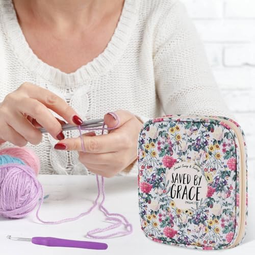 Crochet Hook Case,Portable Zipper Storage Organizer Bag for Crochet Hooks, Knitting Needles, Project & Sewing Supplies, Lightweight,Easy to Hold (No Accessories Included).Beige Flower Clusters