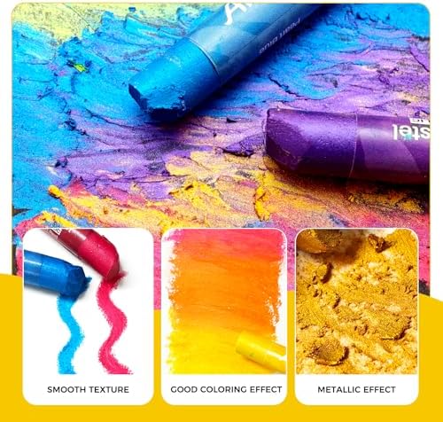 Artecho Metallic Oil Pastels Set of 12 Colors (10 x 70 mm) | Soft Oil Pastels, For Art Painting, Drawing, Blending, For Artists, Beginners, Students, Teachers
