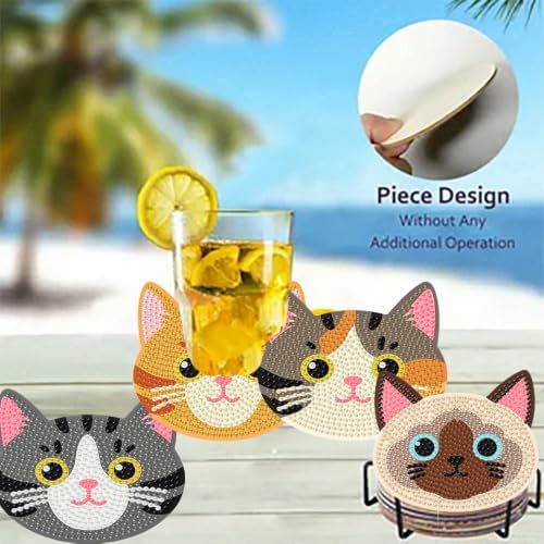 8 Pack Diamond Art Coasters Kits for Adults,Cat Diamond Painting Coasters