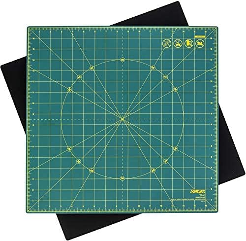OLFA 17x17" 360-Degree Rotating Cutting Mat (RM-17S) - Self-Healing, Green | Two-piece rotating, 360-degree spin, self-healing surface - Trimming blocks and quilting shapes - Quilters and Crafters