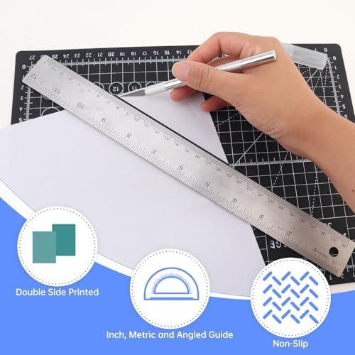 A4 Self Healing Cutting Mat & Carving Craft Knife with 5 Extra Blades and Stainless Steel Cork Ruler 12 inch / 30cm Dual Scale for DIY Art Work Cutting, Hobby, Stencil, Scrapbooking Stencil