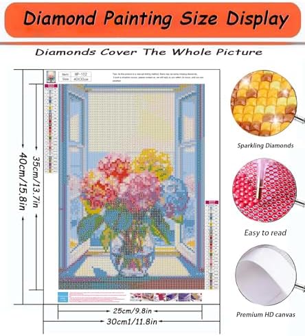 APTDYIGL 5D Hydrangea Flower Diamond Painting Kits for Adults Beginner,DIY Flowers Diamond Art Kits for Adults,Round Full Drill Diamond Dots with Gem Art Kits,Home Wall Decor 12X16inch