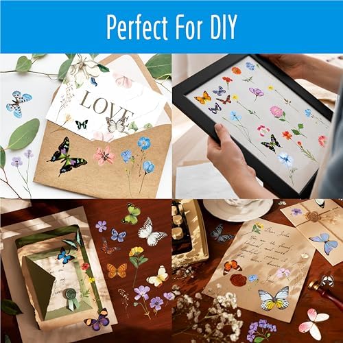 370+ PCS PVC Flower & Butterfly Stickers, Self-Adhesive Nature Floral Stickers for Scrapbook, Laptop, Journal, DIY Project, Spring Themed Party Decors
