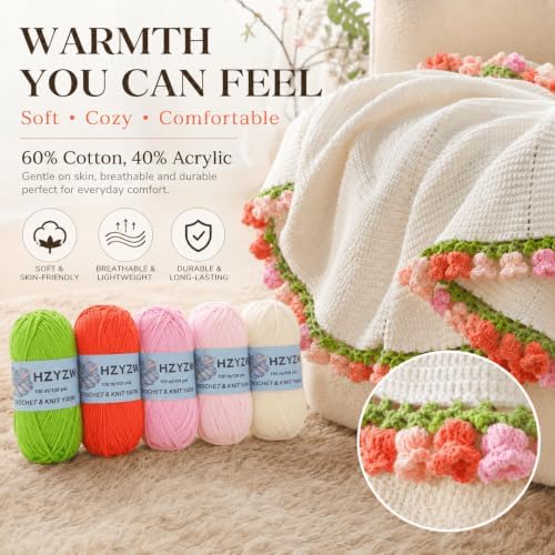Crochet Flower Blanket Kit for Beginners, 40'' Lily of The Valley Bouquet, Blanket Shawl Throw Kits for Adults, How to Knitting with Yarn, Home Decor Gifts for Crocheters (White-Pink Lily)