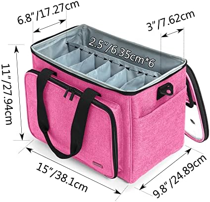 Teamoy Knitting Bag, Yarn Storage Organizer Crochet Bag Tote, Pink