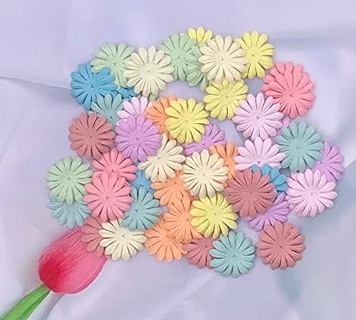 100PCS Handmade Mulberry Paper Daisy Petals, Artificial Paper Flowers for DIY Crafts, Scrapbooking, Card Making, Wedding Decorations, Floral Embellishments, Pastel Colors, 40 x 40mm (Pastes Colors)