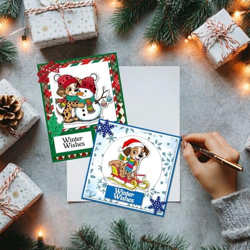GLOBLELAND Christmas Dog and Snowman Clear Stamps for Cards Making and Journaling Dalmatian Spotty Dog Transparent Stamp Snowman Silicone Stamps for DIY Scrapbooking Embossing Photo Album Decor