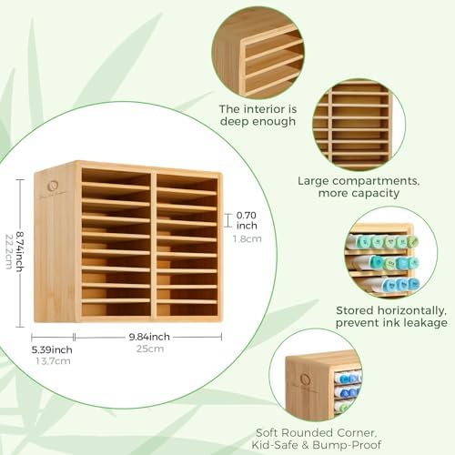 Ohuhu Bamboo Marker Organizer, Wooden Desktop Storage Holds 126 Markers
