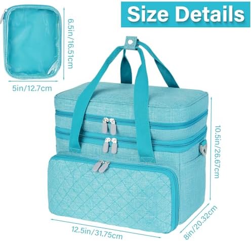 Double Layer Sewing Organizer Bag with Shoulder Strap, Blue