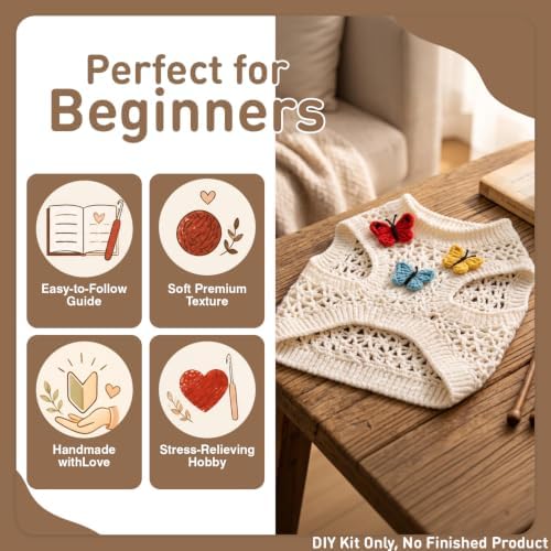 DIY Crochet Pet Clothes Kit for Beginners – Handmade Cat & Dog Sweater Knitting Craft Set with Yarn, Crochet Hook & Step-by-Step Instructions – Easy Beginner Crochet Pet Outfit Pattern Kit for Adults