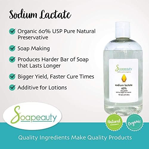 SODIUM LACTATE for Soap Making & Lotions | 60% USP Pure Natural Preservative | Harder Bar of Soap, Bigger Yield, Faster Cure Time, Provides Moisture | 2 oz
