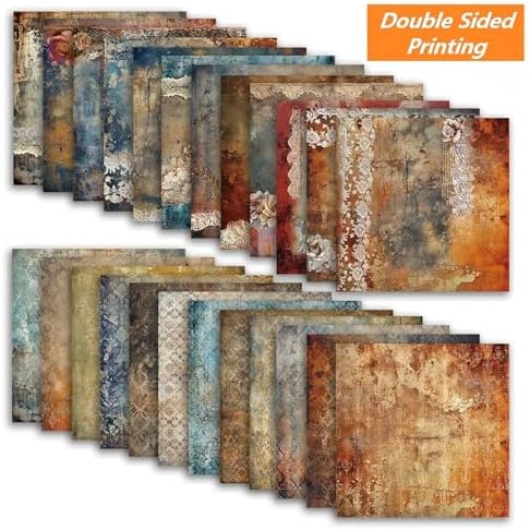 Vintage Scrapbook Paper 12 ×12 - 24Sheets Double-Sided Pattern Decorative Paper | Scrapbook Supplies & Card Making Supplies for DIY Crafts Art Journaling Photo Album Decor (Brown)