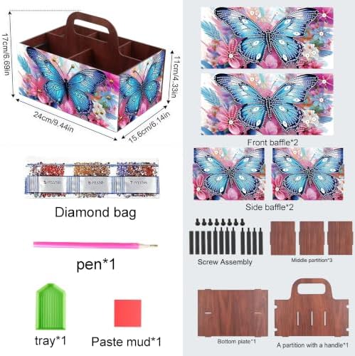 LSQFS Butterfly 5-Grid Wooden Diamond Painting Storage Box with Handle