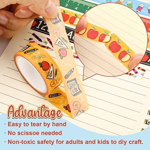Whaline 12 Rolls Back to School Washi Tape Colorful Welcome Back to School Washi Masking Tape School Bus Ruler Crayon Decorative Paper Stickers for Scrapbook Gift Wrapping DIY Art Crafts