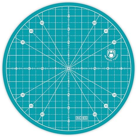 Headley Tools 10"x10" Round Rotating Cutting Mat, Self Healing Mat with 360-Degree Rotation & Anti-Slip Base, Sewing Board Cutting Mat Perfect for Fabric Quilting Leather Hobby Project, Turquoise