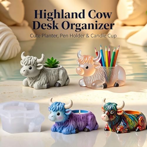 3D Highland Cow Resin Silicone Mold Animal Planter Casting Mold