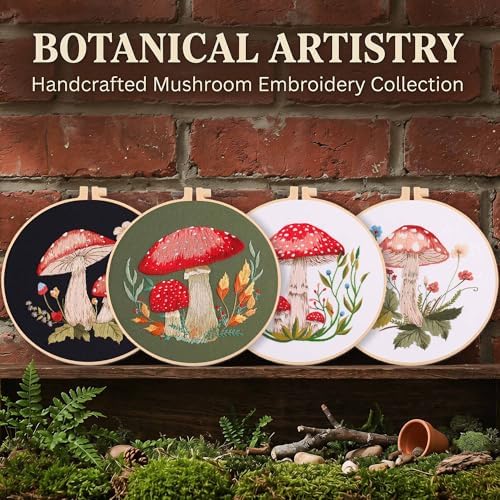 Harimau Adult Beginner Embroidery Starter Kit, Complete Set with 4 Patterns, 2 Hoops, Needles, Scissors, Instruction Guide & Stitching Video Tutorials